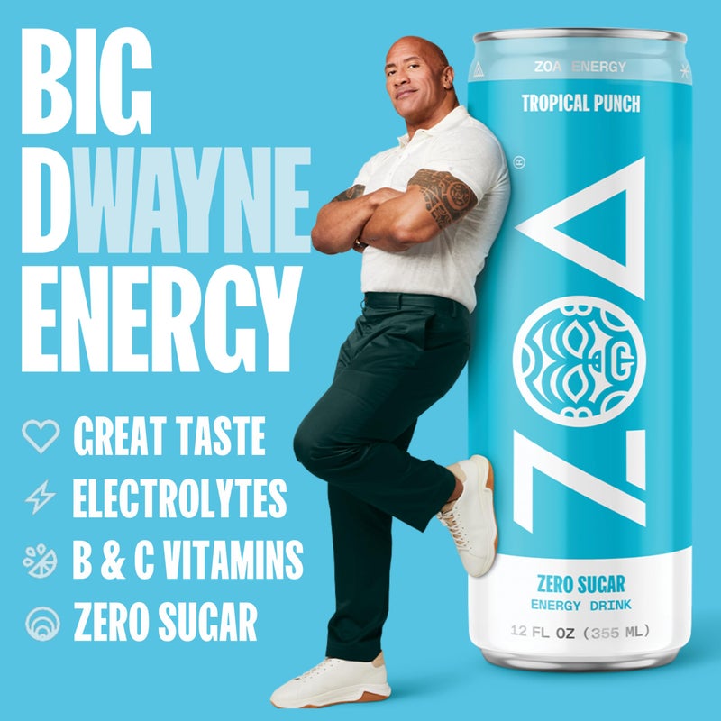 ZOA Zero Sugar Energy Drinks, Tropical Punch - Sugar Free with Electrolytes, Healthy Vitamin C, Amino Acids, Essential B-Vitamins, and Caffeine from Green Tea - 12 Fl Oz (12-Pack) - Image 2